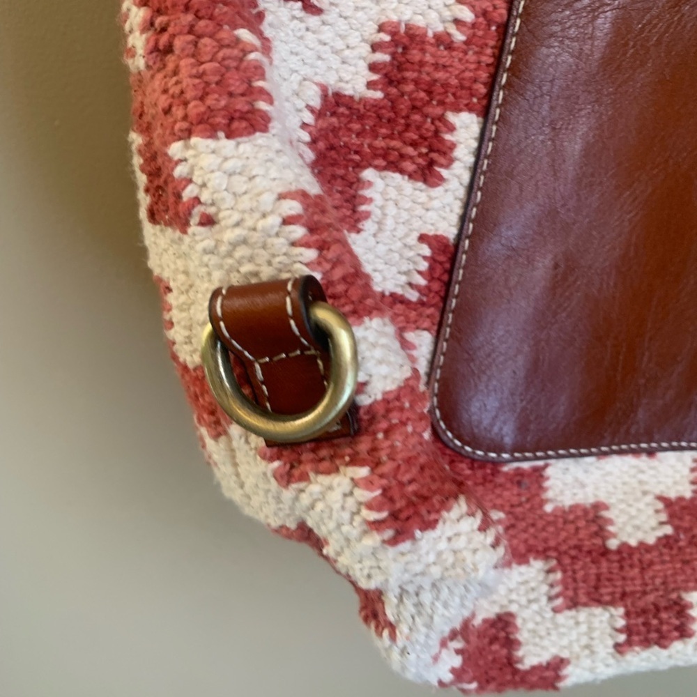 Patricia Nash Woven Casoli Convertible Backpack Papaya Crossbody Leather Trim - Picture 8 of 11